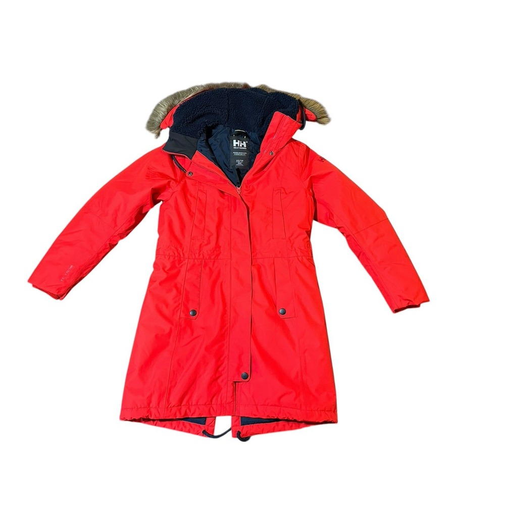 Helly Hansen Mayan Primaloft Faux Fur Hooded Coat Red Women's XS EUC